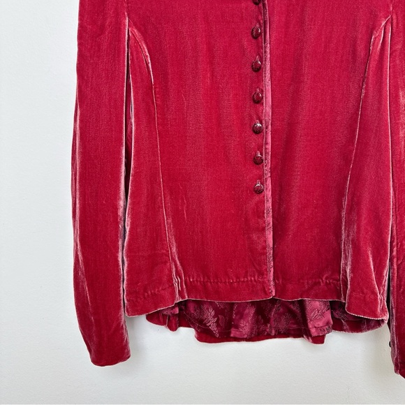 April Cornell Womens Small Red Velvet Silk Blend Button Shirt CN - Picture 9 of 13